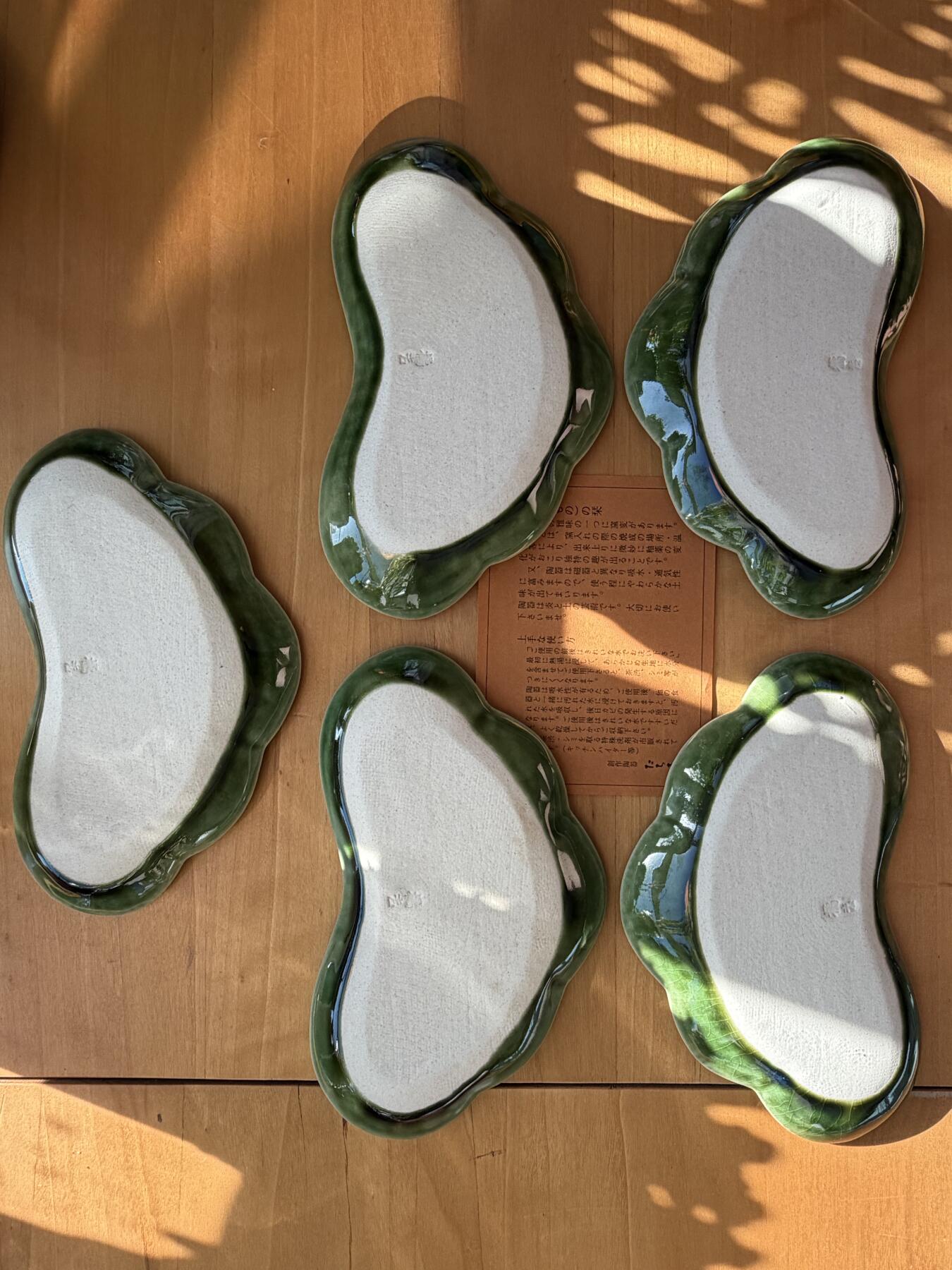 海外回流精品拍卖11.16 日本回流荷叶碟子一套五个-尺寸：17cmX9cm