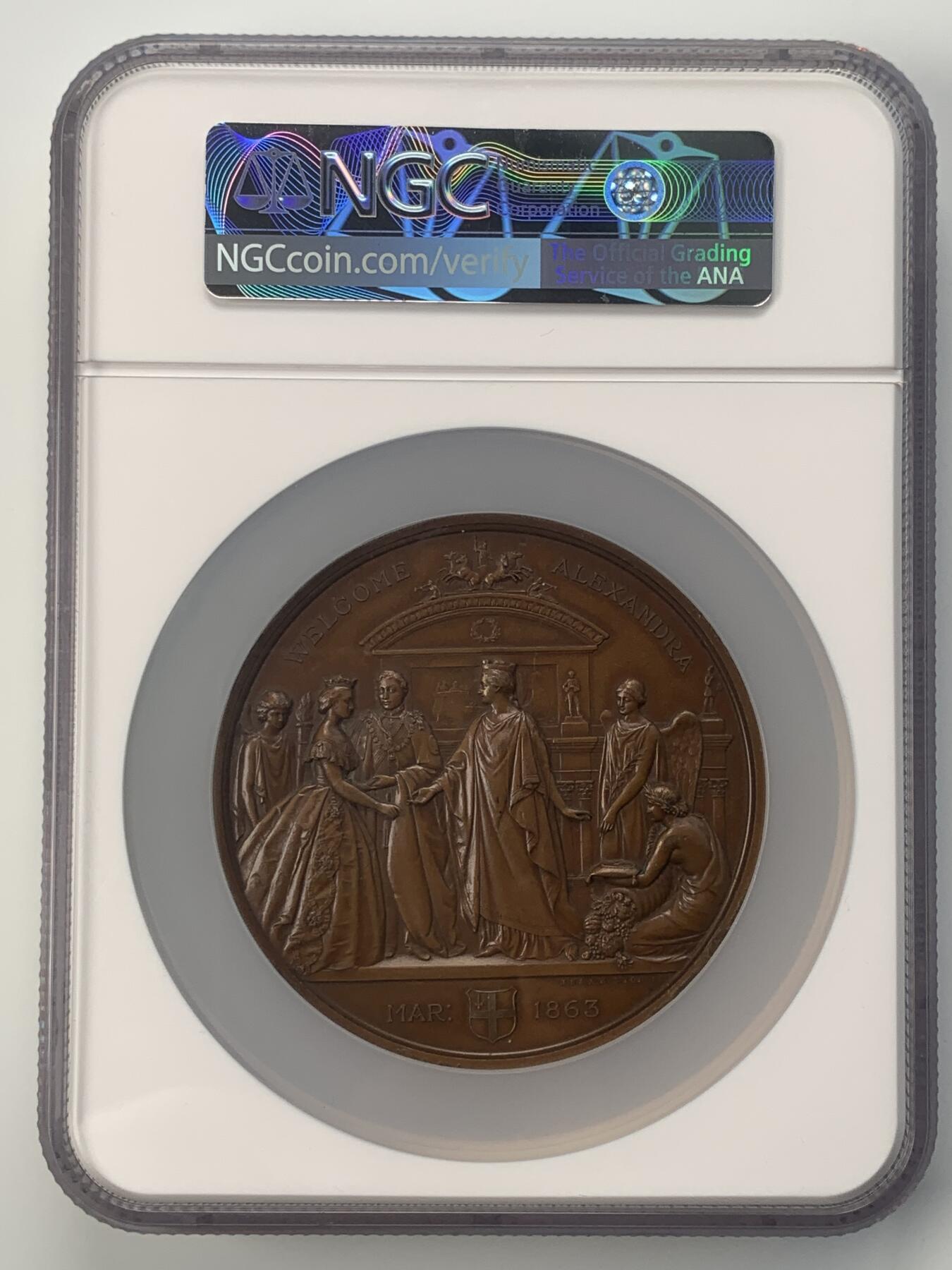 掌中浮雕-藏着的欧洲第041场 1863年英国金融城系列，丹麦亚历珊德拉公主访问伦敦金融城大铜章，77mm，Wyon设计，铸量仅350枚，极其精美