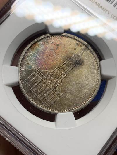 《竞宝斋》第437场 周日，周一2场连拍 （全场包邮） NGC MS61 德国第三帝国 1935A 波茨坦教堂 5马克 银币 第三帝国银币极少见五彩