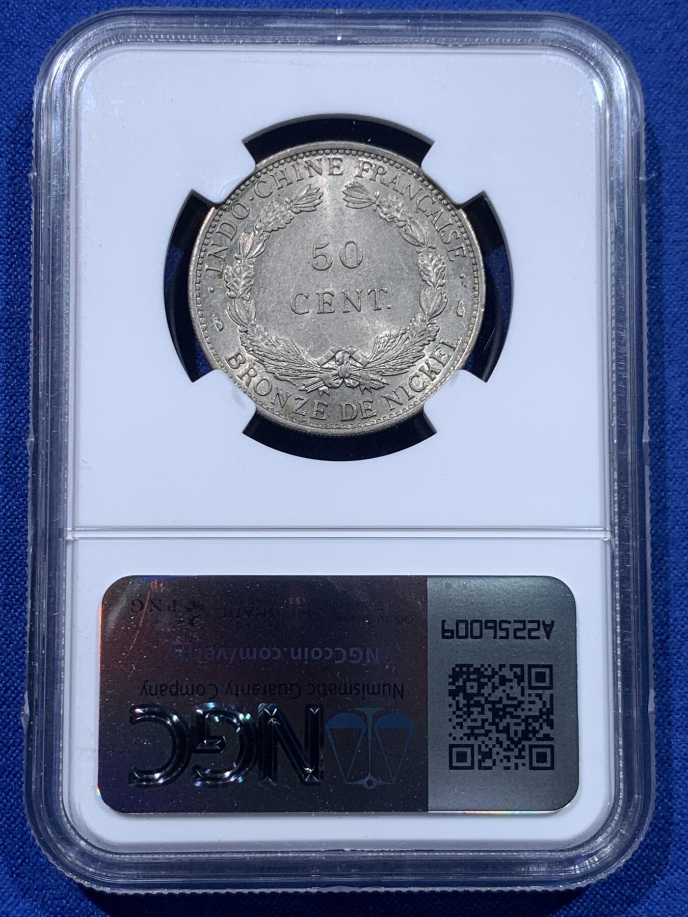 《竞宝斋》第437场 周日，周一2场连拍 （全场包邮） NGC MS62 法属印支1946年小坐洋女神50分