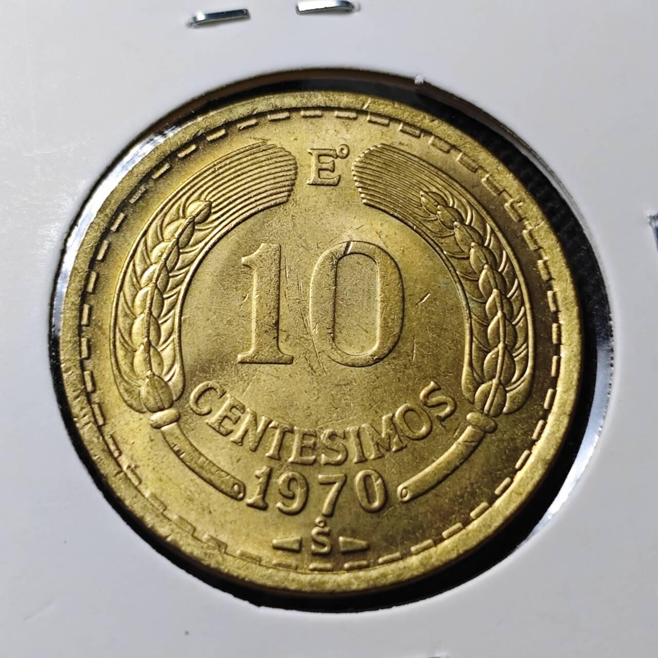 KK钱币收藏小铺  第368场  2月预留时间 周末发货  1970智利10分铜币 好品飞鹰铜币