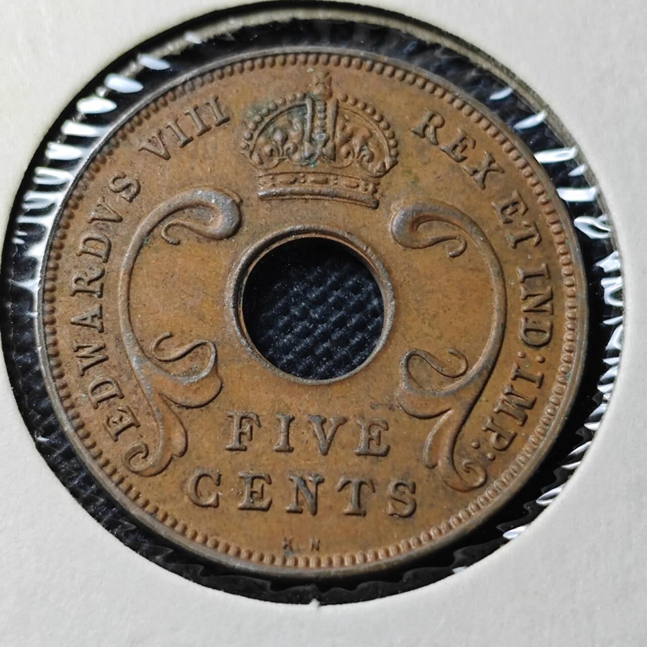 KK钱币收藏小铺  第368场  2月预留时间 周末发货  1936英属东非5分