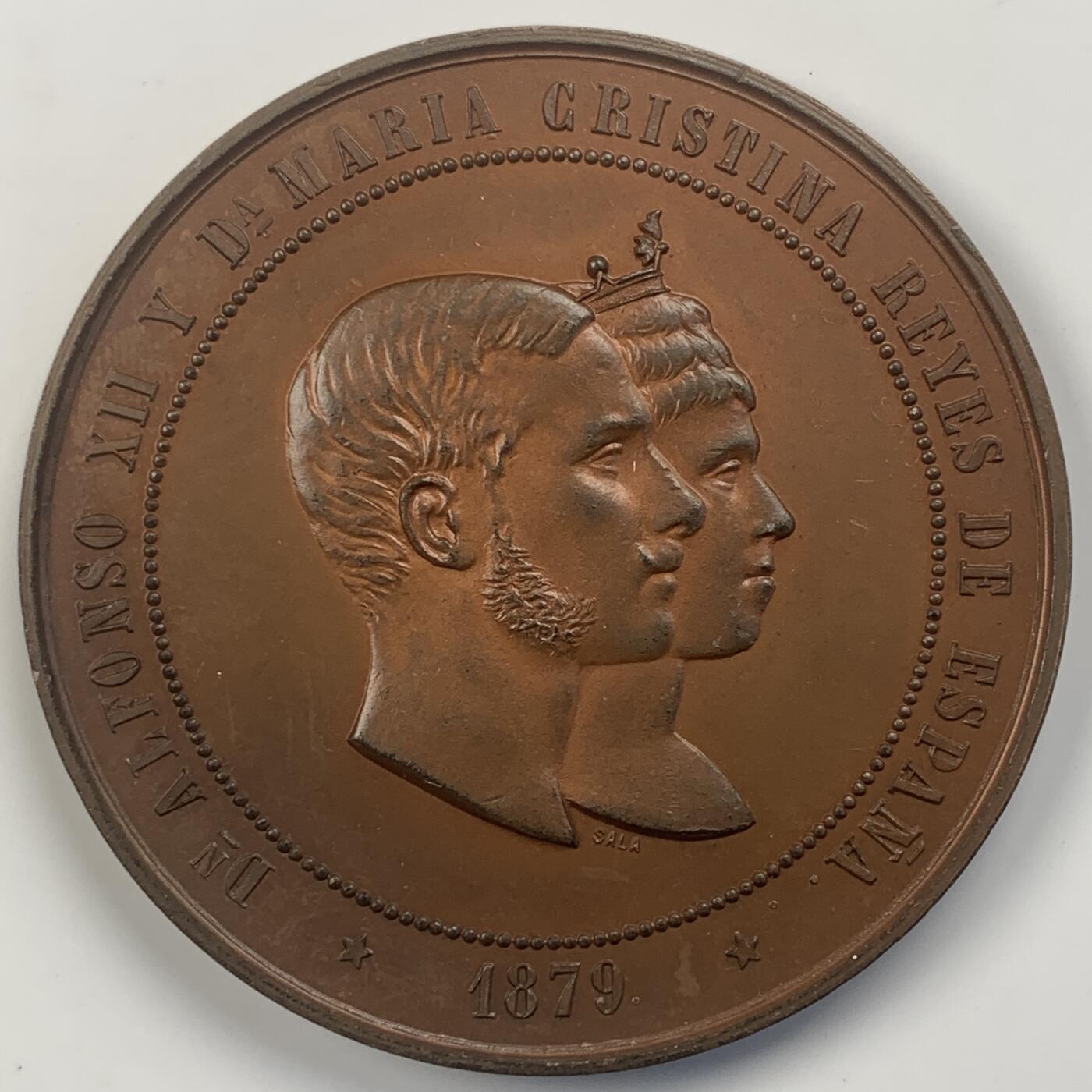 掌中浮雕-藏着的欧洲第041场 1880年西班牙阿方索十二世女儿诞生纪念铜章，57mm