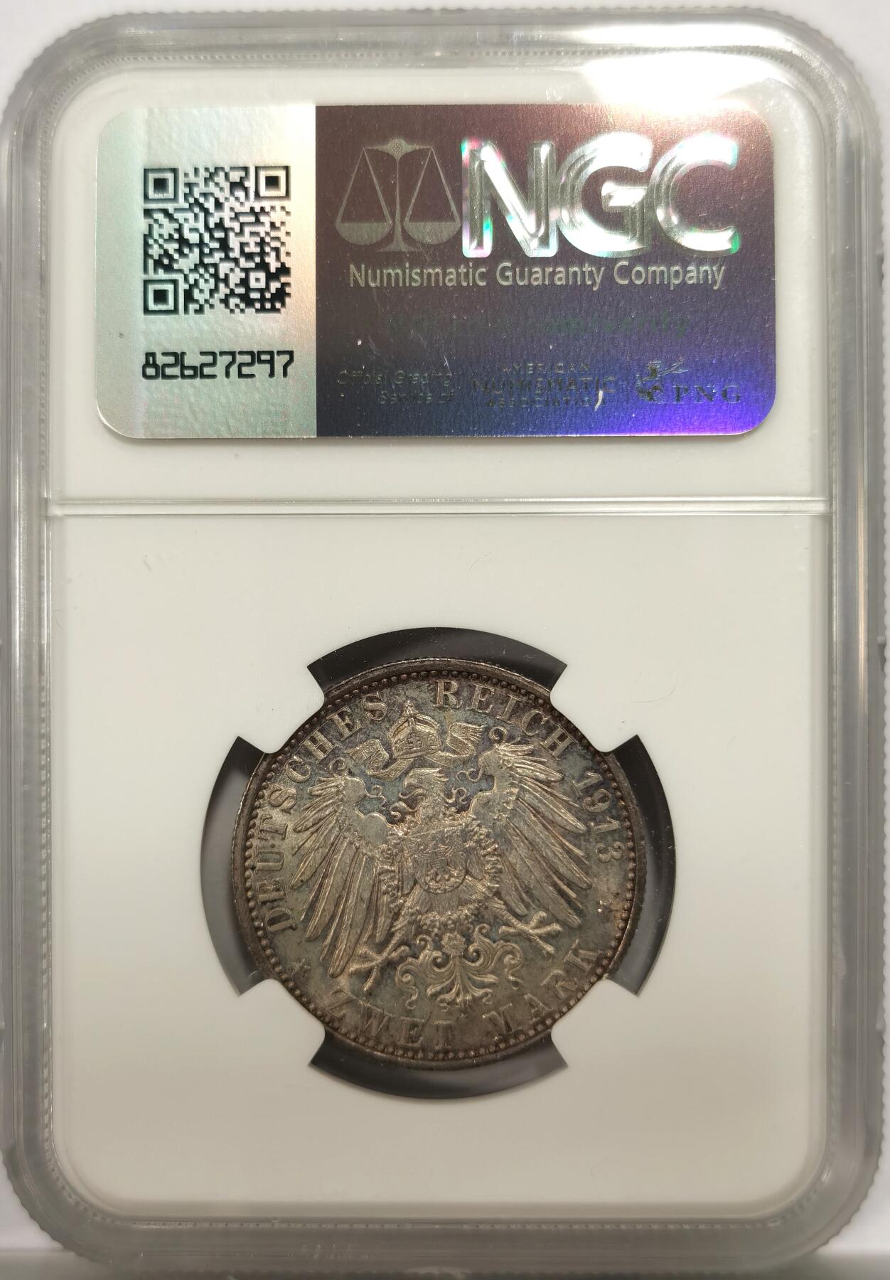 博洋堂世界钱币拍卖第146期（全场包邮） NGC MS61 德国普鲁士1913年威廉二世花枝2马克银币