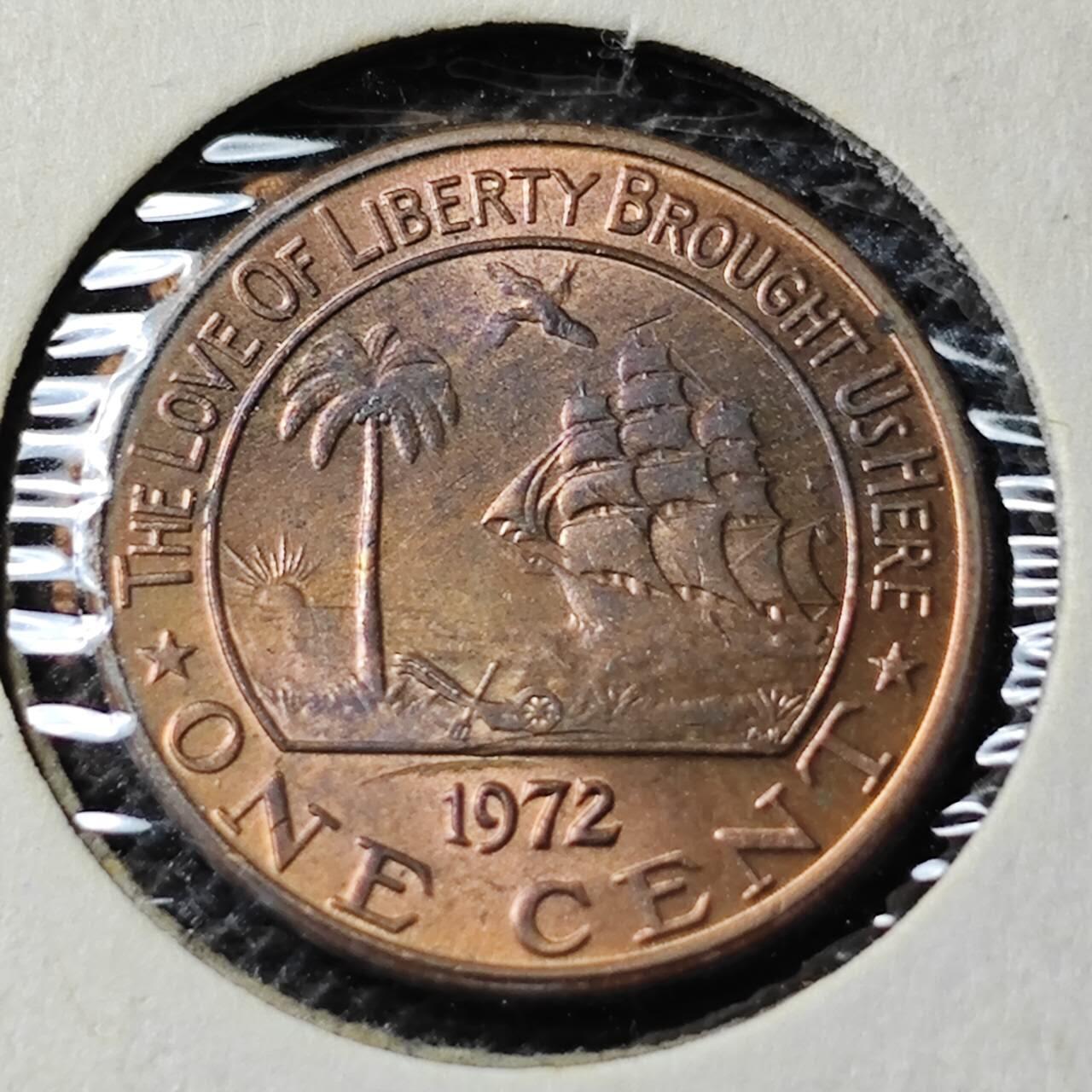 KK钱币收藏小铺  第368场  2月预留时间 周末发货  1972利比里亚1分铜币 好品