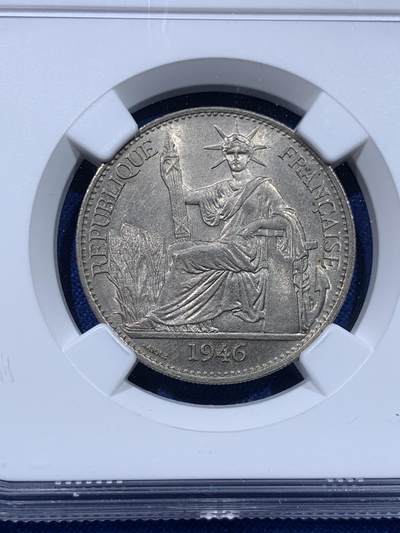 《竞宝斋》第437场 周日，周一2场连拍 （全场包邮） NGC MS62 法属印支1946年小坐洋女神50分