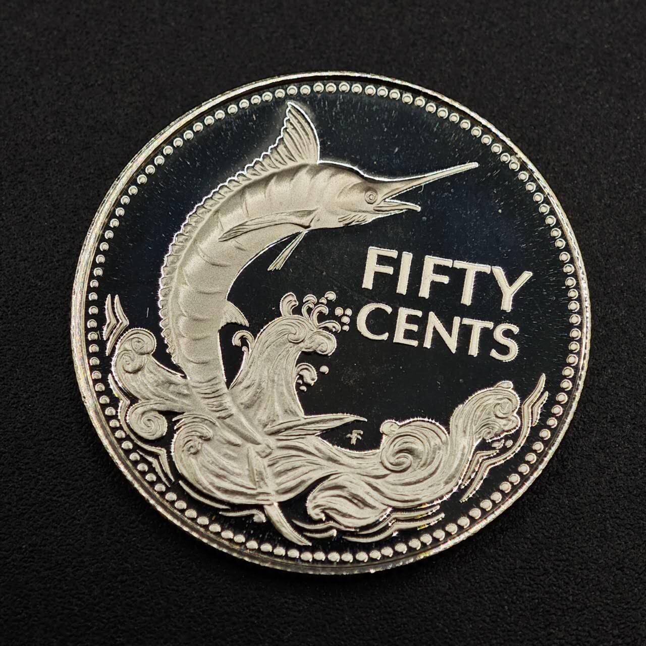 【淘币小摊】实时拍第七百九十五拍   银币套币场   满百包邮可预留二周 每周一统一发货   巴哈马1974年50分剑鱼精制银币重10.37克800银 纯银价91