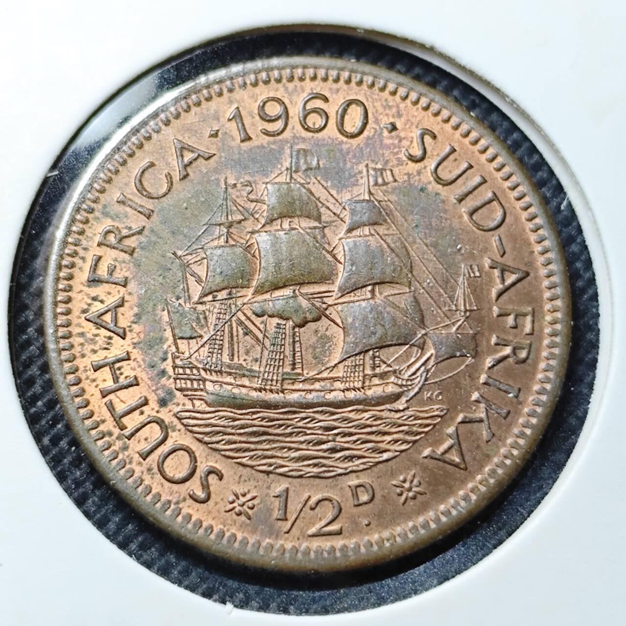 KK钱币收藏小铺  第368场  2月预留时间 周末发货  1960英属南非1/2便士铜币