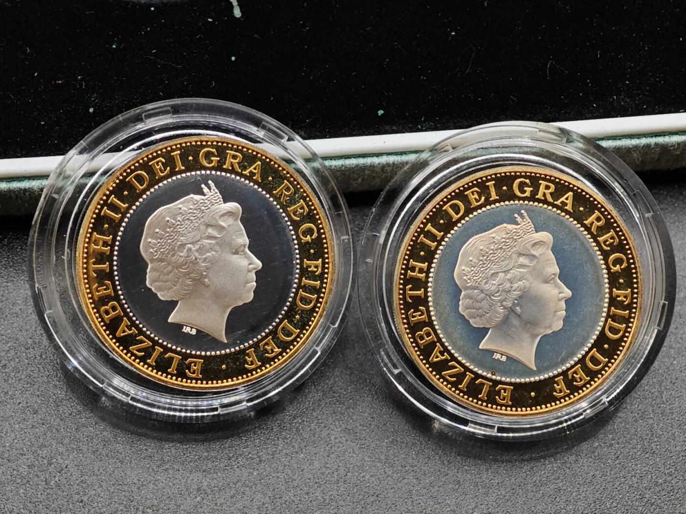 【淘币小摊】实时拍第七百九十五拍   银币套币场   满百包邮可预留二周 每周一统一发货   2006年英国2英镑2枚外圈镀金精制银币套 布鲁内尔（19世纪英国著名工程师）及其成就 2X12克925银 发行量2万 盒证全