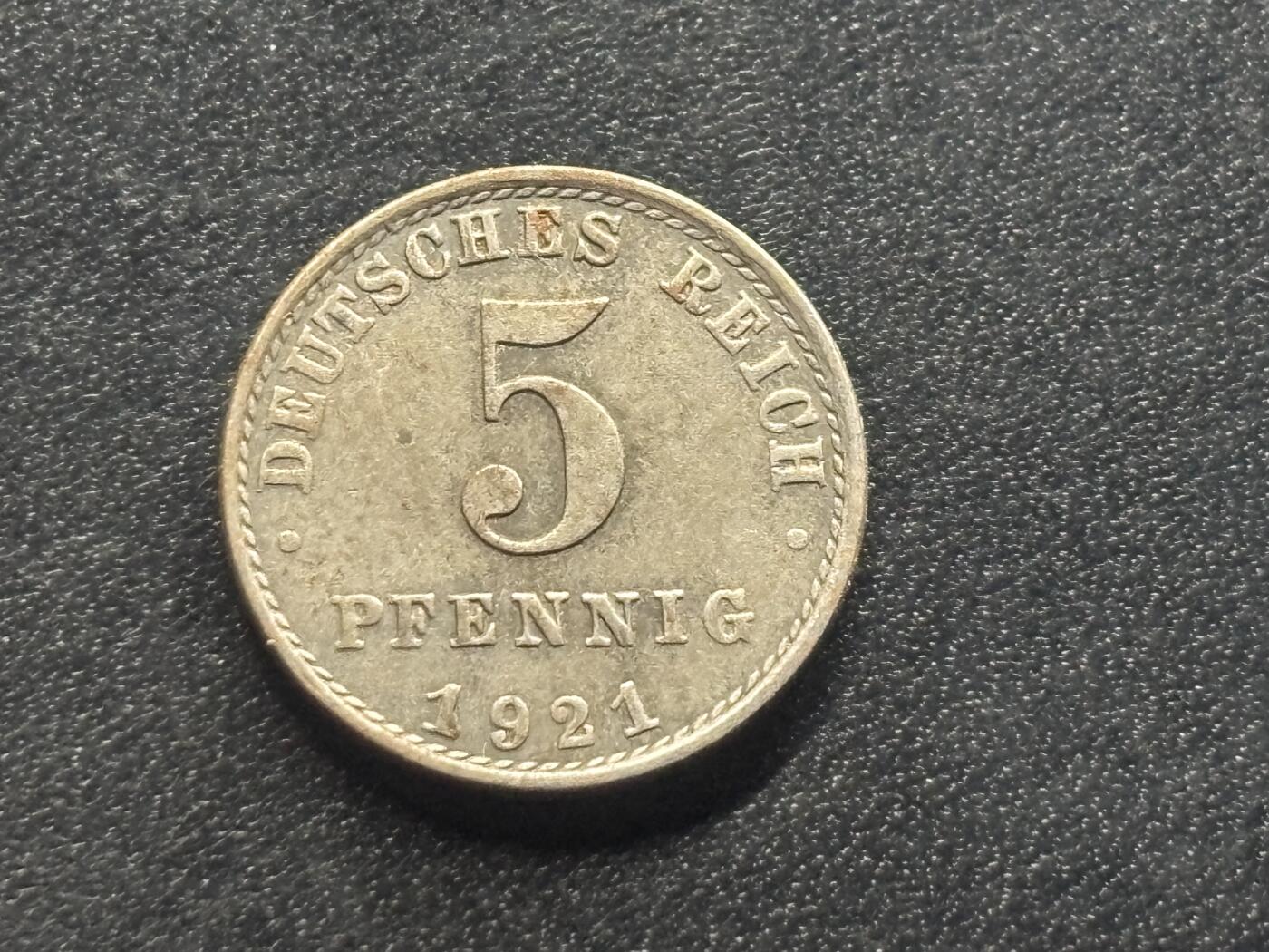 邮泉阁限时拍卖第三十五场 德国硬币专场（硬币在国外。请付邮费6元。） 德意志帝国1921年5芬尼A版