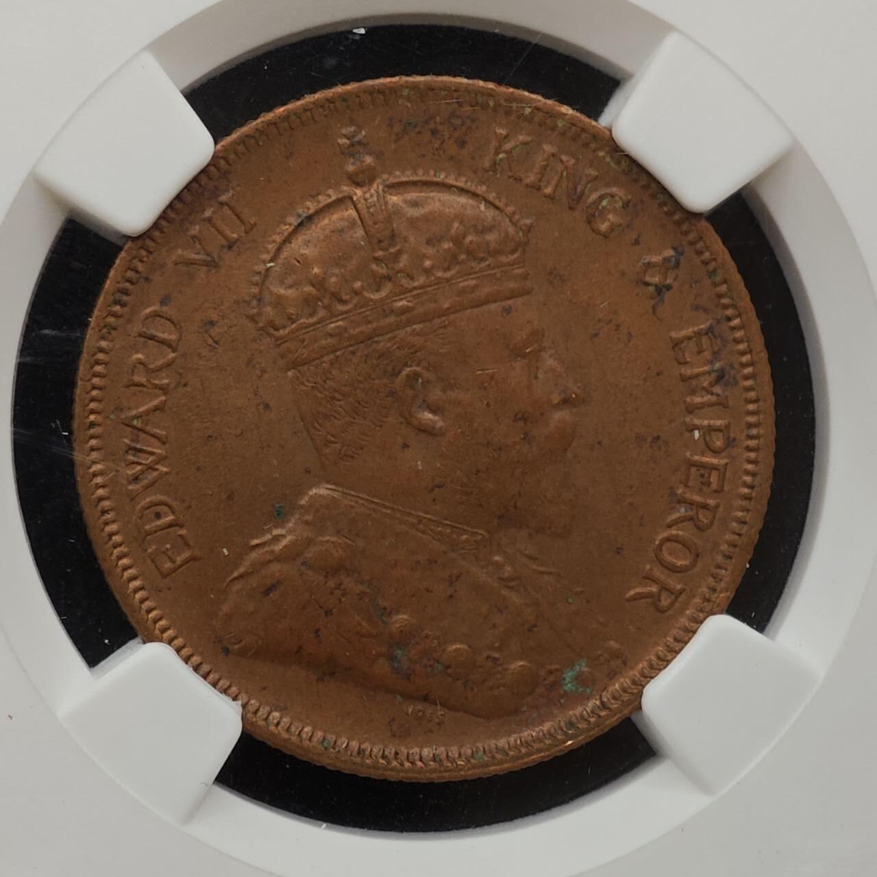 【淘币小摊】实时拍第七百九十五拍   银币套币场   满百包邮可预留二周 每周一统一发货   海峡1908年爱德华七世一分铜币 NGC MS61BN