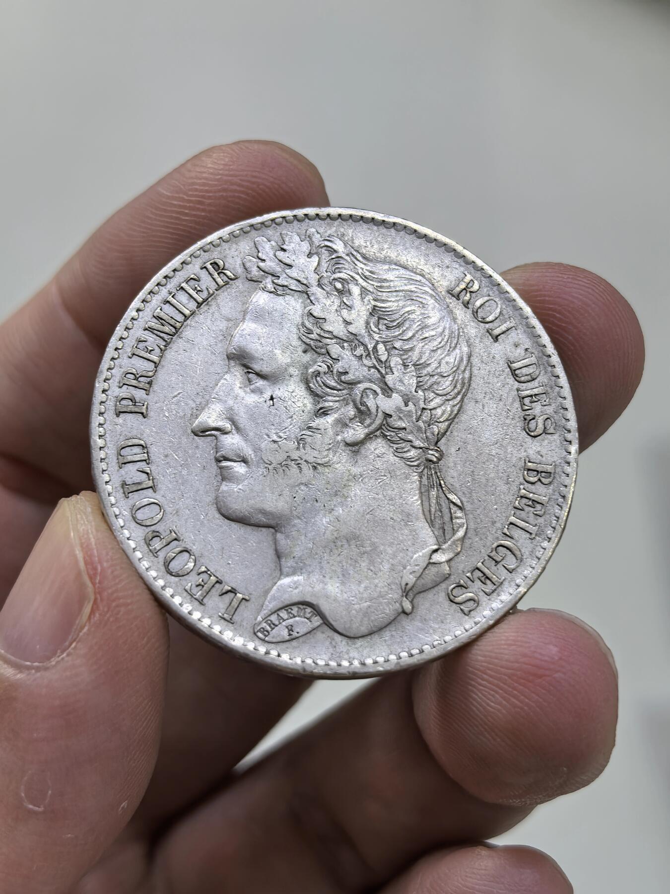 博洋堂世界钱币拍卖第146期（全场包邮） 比利时1849年利奥波德5法郎桂冠银币