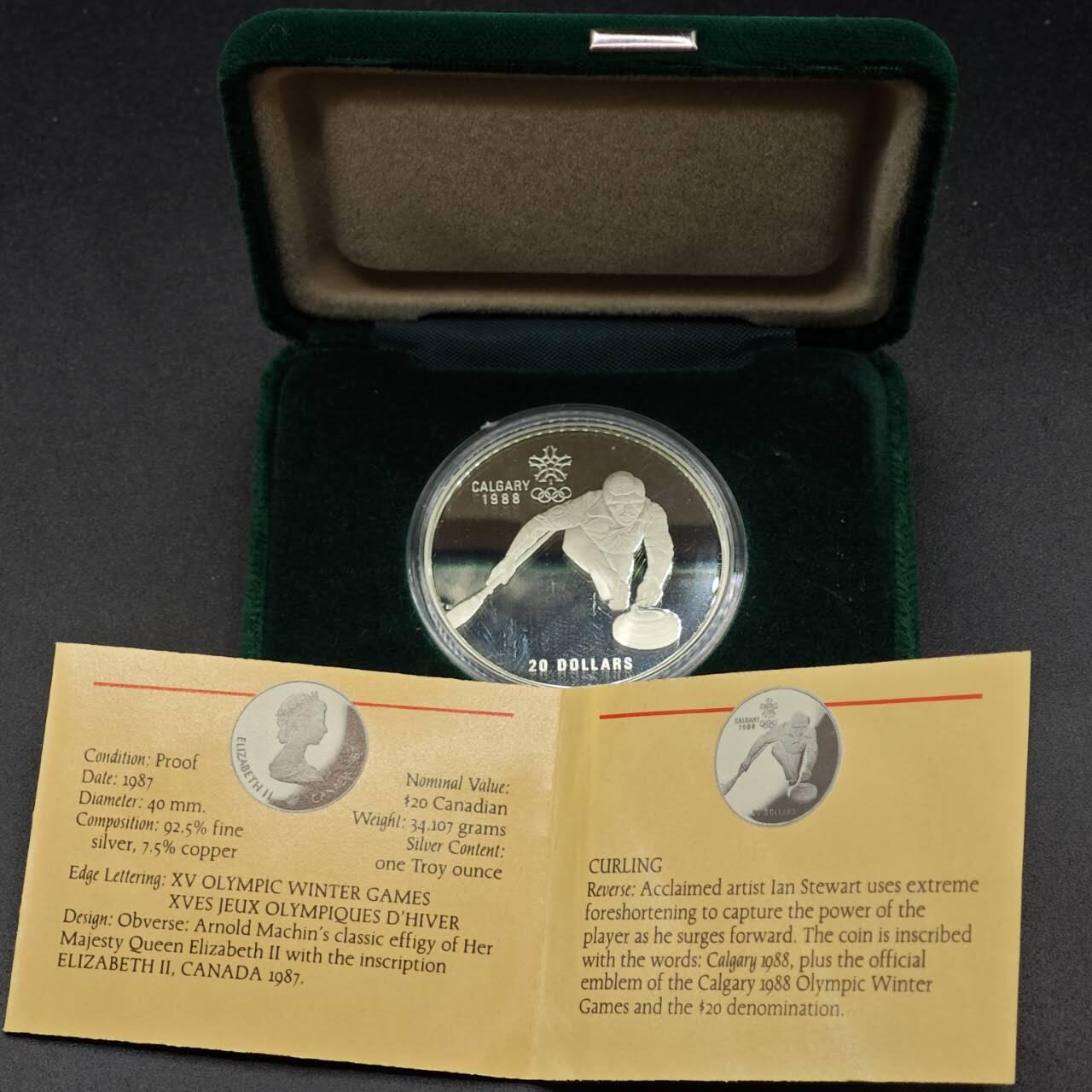【淘币小摊】实时拍第七百九十五拍   银币套币场   满百包邮可预留二周 每周一统一发货   加拿大1988年卡尔加里冬奥会20元精制银原盒原证币 重34.107克925银 银价347
