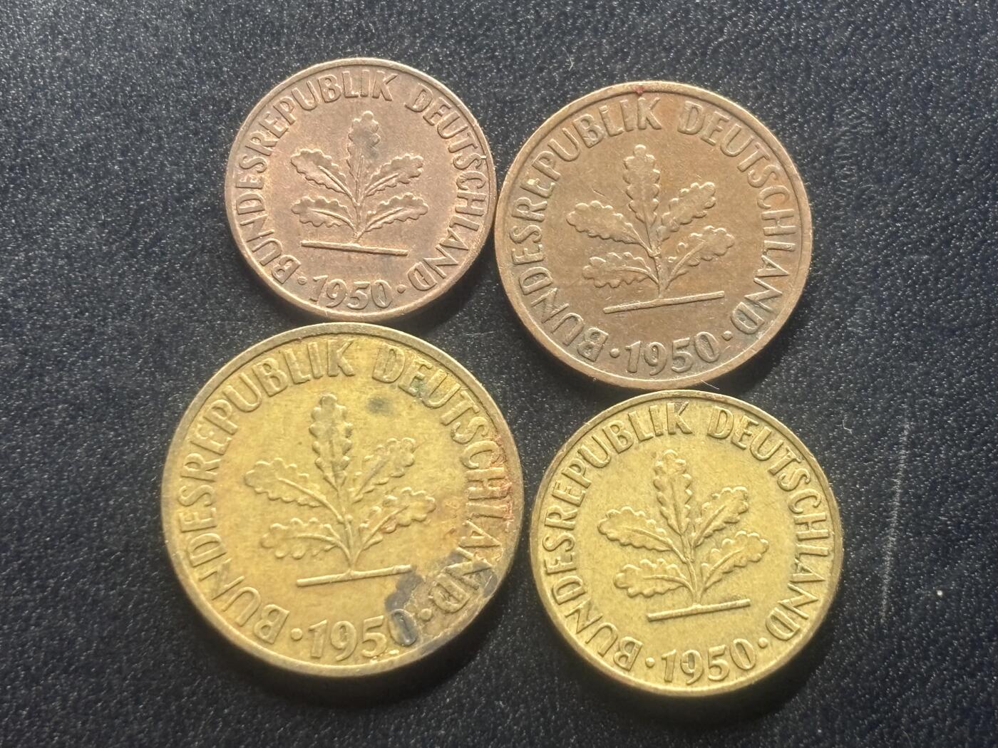邮泉阁限时拍卖第三十五场 德国硬币专场（硬币在国外。请付邮费6元。） 西德（联邦德国）1950年D版4枚