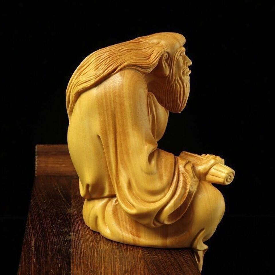 听雨轩（21） 太行崖柏木雕 老子传道一指问天下 高约12cm