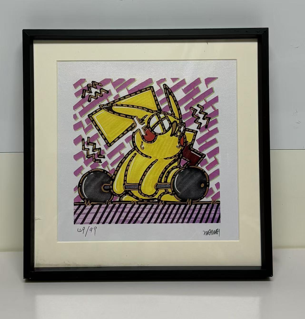 零元拍：歪歪 OWSON 系列作品装饰画《皮卡丘》，已做装裱 合金相框尺寸25/25CM。因展品出展，镜框或亚克力可能有轻微划痕，介意勿拍