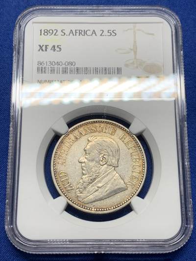 《竞宝斋》第437场 周日，周一2场连拍 （全场包邮） - NGC XF45 南非德兰士瓦1892年约翰内斯·保卢斯·克鲁格总统2.5先令银币 925银