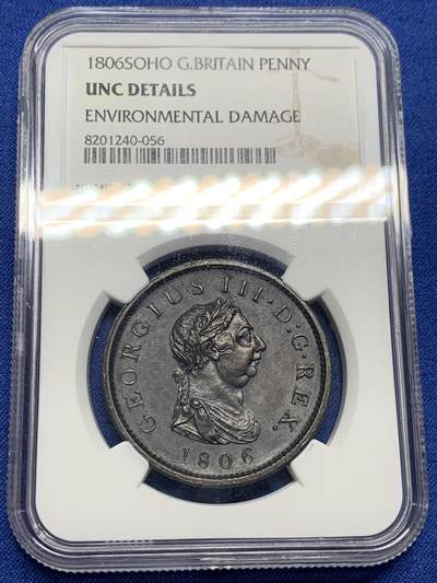《竞宝斋》第437场 周日，周一2场连拍 （全场包邮） NGC UNCD 英国 1806年 乔治三世 1便士铜币 SOHO厂经典出品