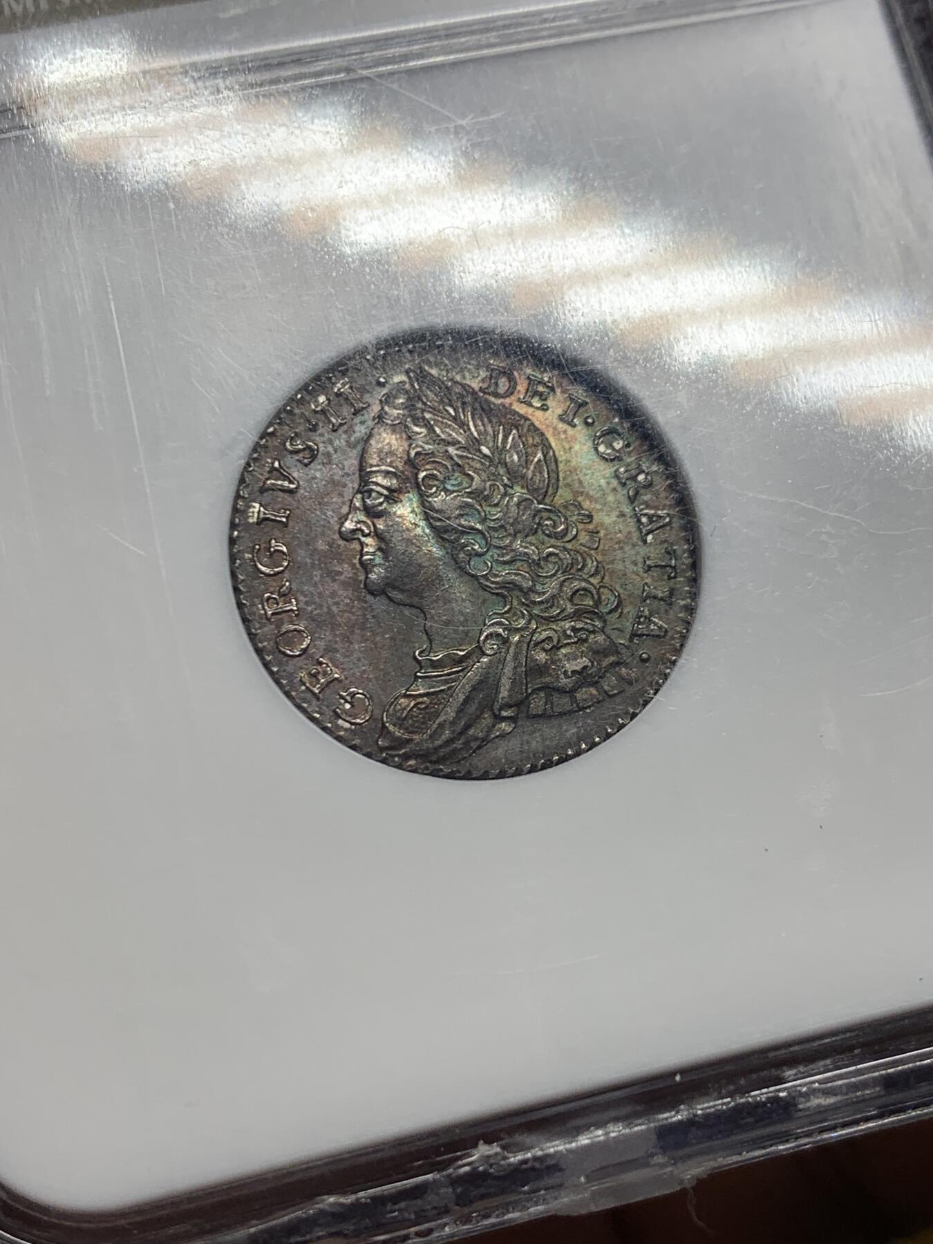 《竞宝斋》第437场 周日，周一2场连拍 （全场包邮） NGC MS63 英国 1758年 乔治二世末年六便士银币 双面原味深彩包浆 镜面感十足 没有黑麻子 全深打 值得关注