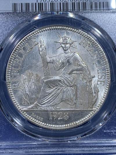 《竞宝斋》第437场 周日，周一2场连拍 （全场包邮） PCGS MS62 法属印支 1928-A 坐洋 铸打精美 银霜感十足 难得精品 坐洋5珍之一 脸部状态非常好 这个非常难得