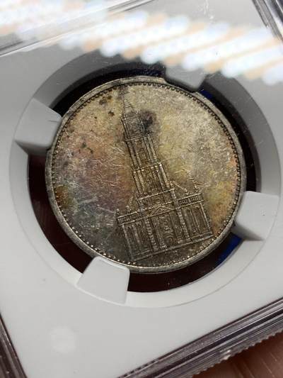 《竞宝斋》第437场 周日，周一2场连拍 （全场包邮） NGC MS61 德国第三帝国 1935A 波茨坦教堂 5马克 银币 第三帝国银币极少见五彩