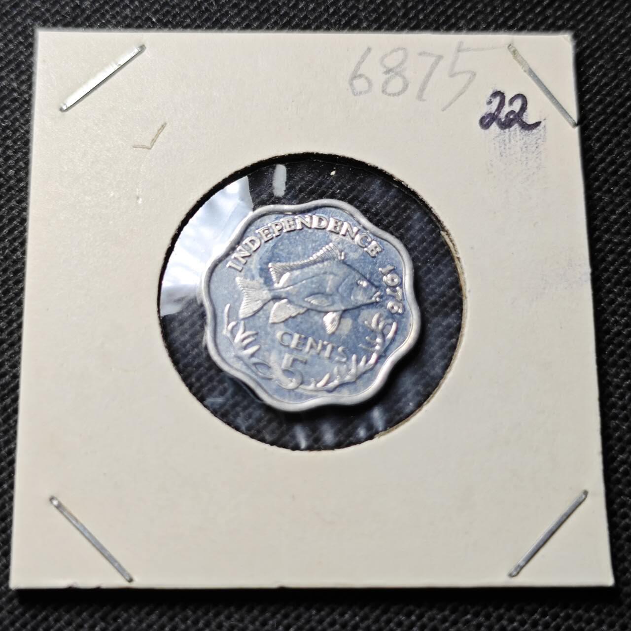 KK钱币收藏小铺  第368场  2月预留时间 周末发货  1976塞舌尔5分