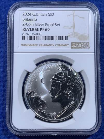 《竞宝斋》第437场 周日，周一2场连拍 （全场包邮） - NGC REVERSE PF69 英国2024年不列颠女神2镑1盎司反向精制银币 极少见品种