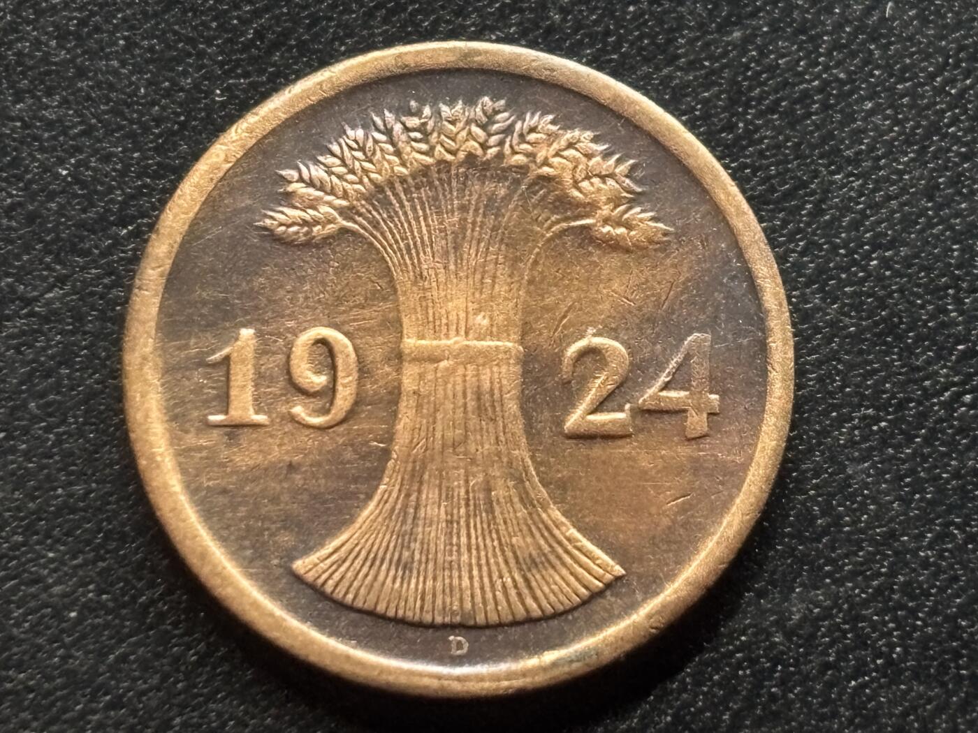 邮泉阁限时拍卖第三十五场 德国硬币专场（硬币在国外。请付邮费6元。） 德国魏玛共和国地租马克1924年2芬尼D版