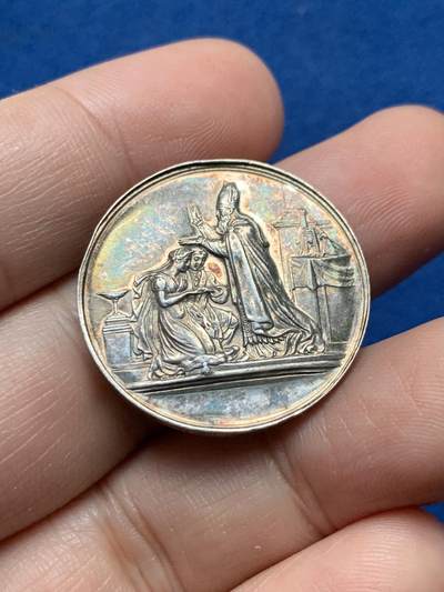 《竞宝斋》第437场 周日，周一2场连拍 （全场包邮） - 法国婚礼银章 丰饶角银标 10.18克 27.4mm