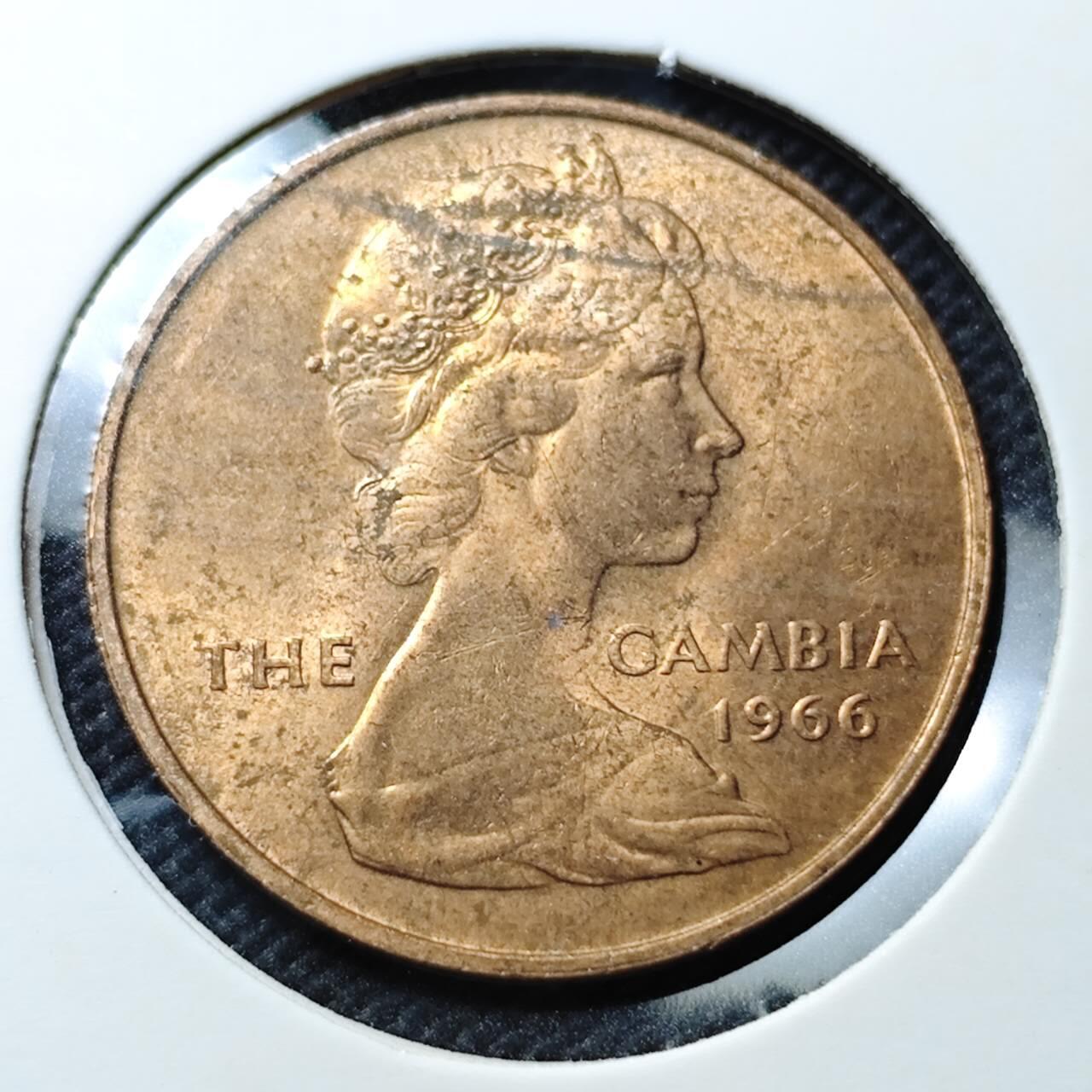 KK钱币收藏小铺  第368场  2月预留时间 周末发货  1966英属冈比亚1便士铜币 好品