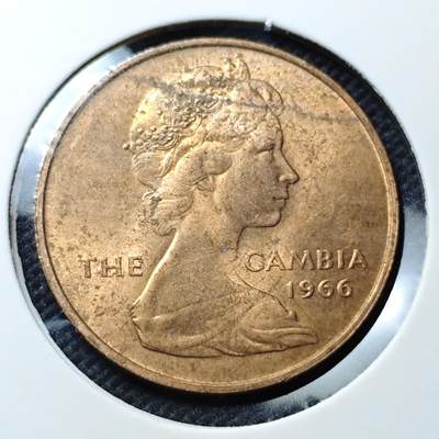 KK钱币收藏小铺  第368场  2月预留时间 周末发货 -  1966英属冈比亚1便士铜币 好品