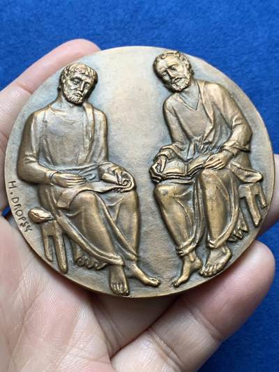 《竞宝斋》第437场 周日，周一2场连拍 （全场包邮） - 名家名作 法兰西联盟纪念大铜章  1956年颁发 带盒 150.7克 67.8mm 丰饶角铜标