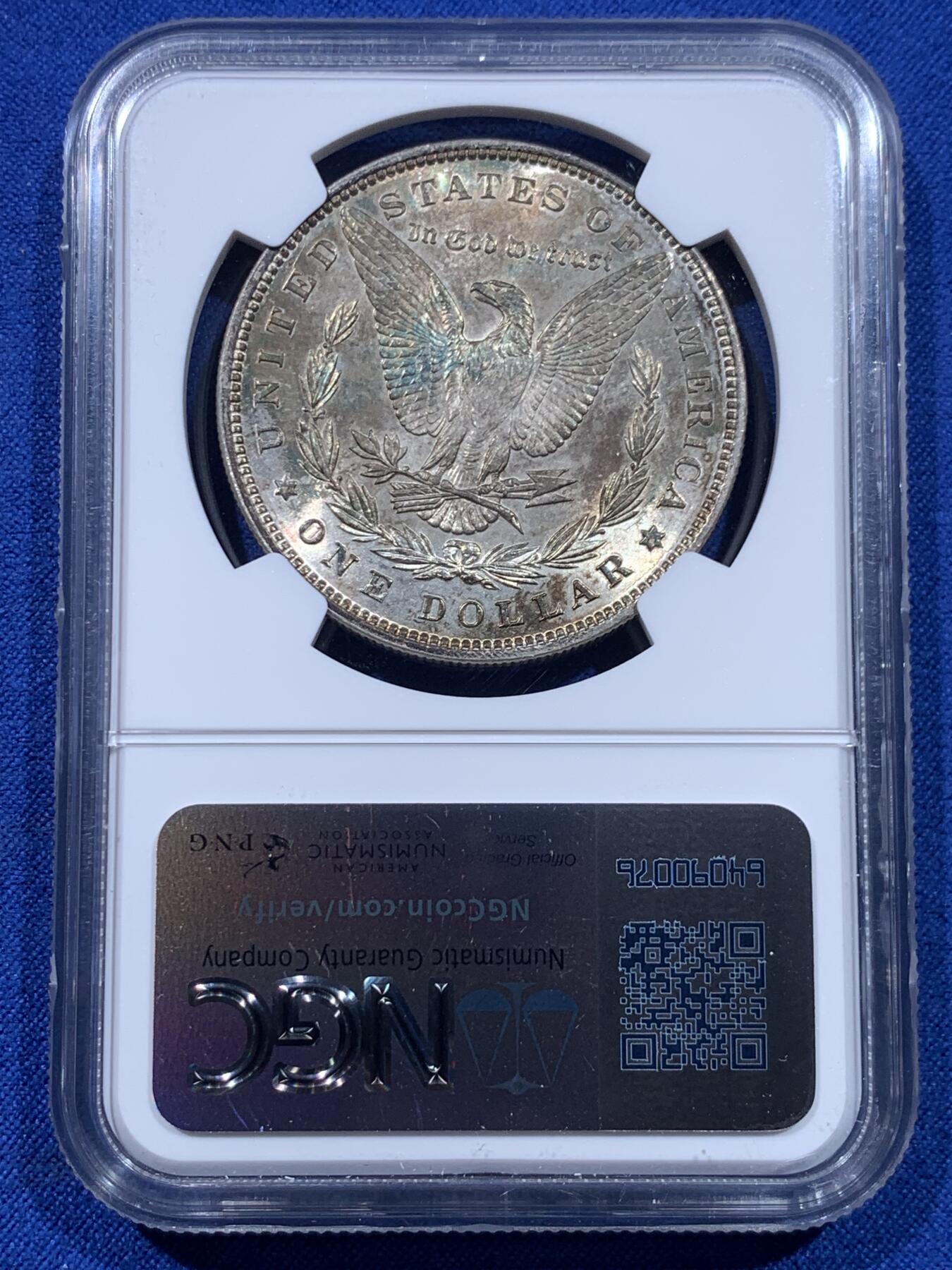 《竞宝斋》第437场 周日，周一2场连拍 （全场包邮） NGC MS62 美国 1896年 摩根 1美圆银币 双面彩