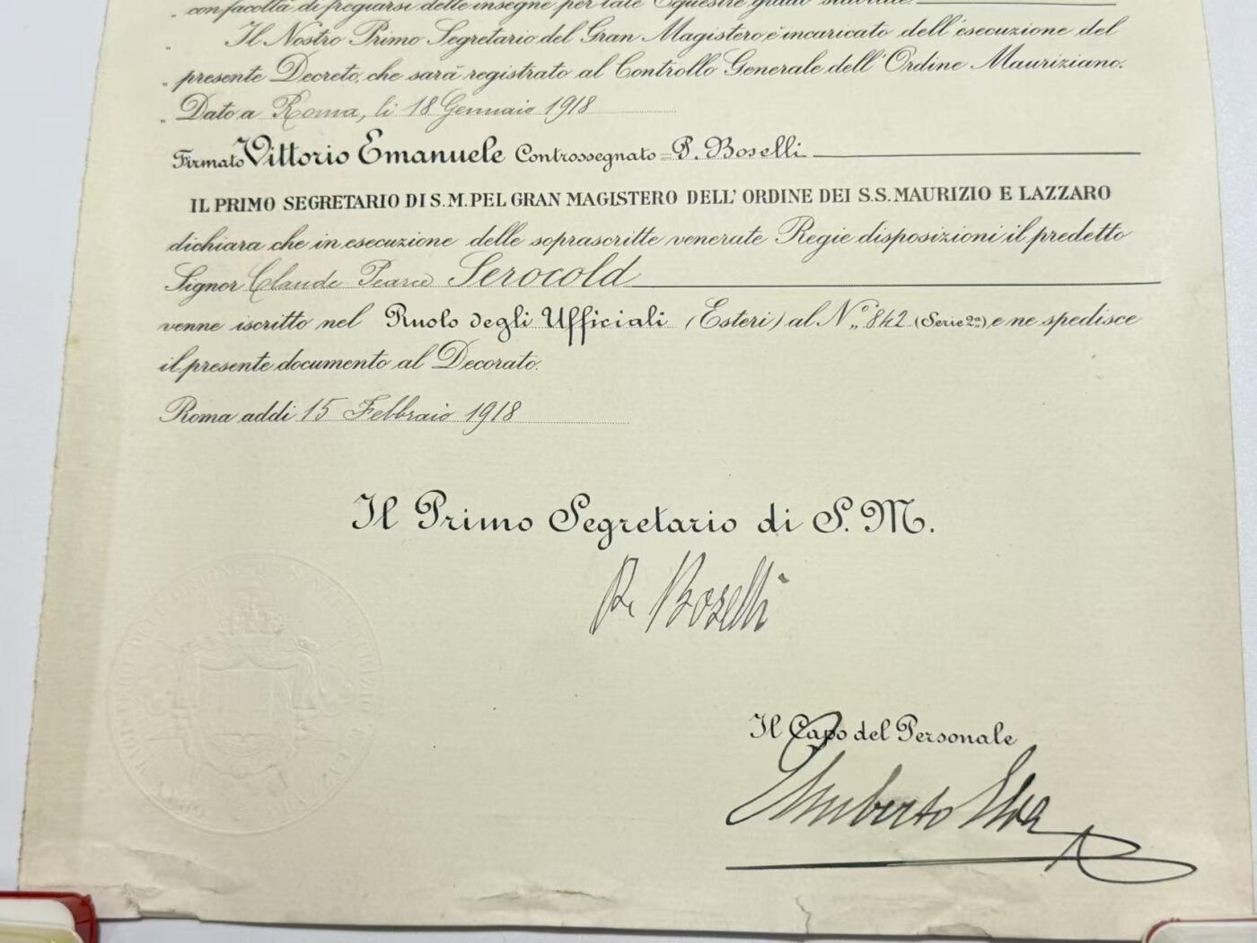 韵星假日精品2025秋季军品类拍卖会-- Rimey Holidays Boutique 2025 Autumn Militaria Sale 意大利首相亲签 英国皇家海军军官奥罗科德的军官级“圣莫里斯与圣拉撒路”勋章