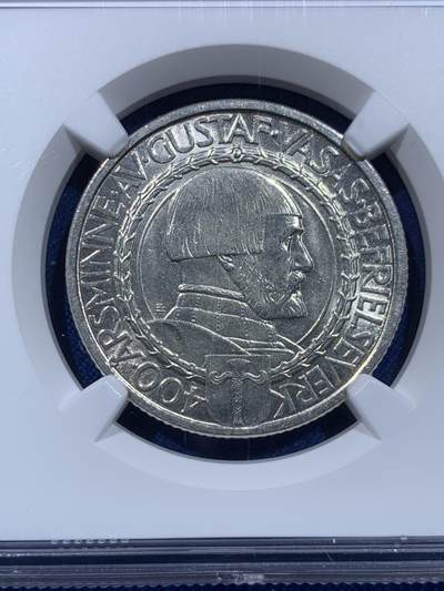 《竞宝斋》第437场 周日，周一2场连拍 （全场包邮） NGC MS63 瑞典1921年政治自由400周年2克朗银币 纪念瓦萨王朝建立者古斯塔夫一世发动起义反抗丹麦