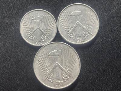 邮泉阁限时拍卖第三十五场 德国硬币专场（硬币在国外。请付邮费6元。） - 东德（德意志民主共和国）1952年3枚