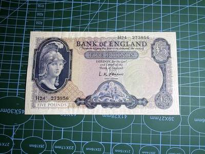 【炜奕收藏】，第五十期 - 英国B序列5镑，AU品相，强光下有暗折