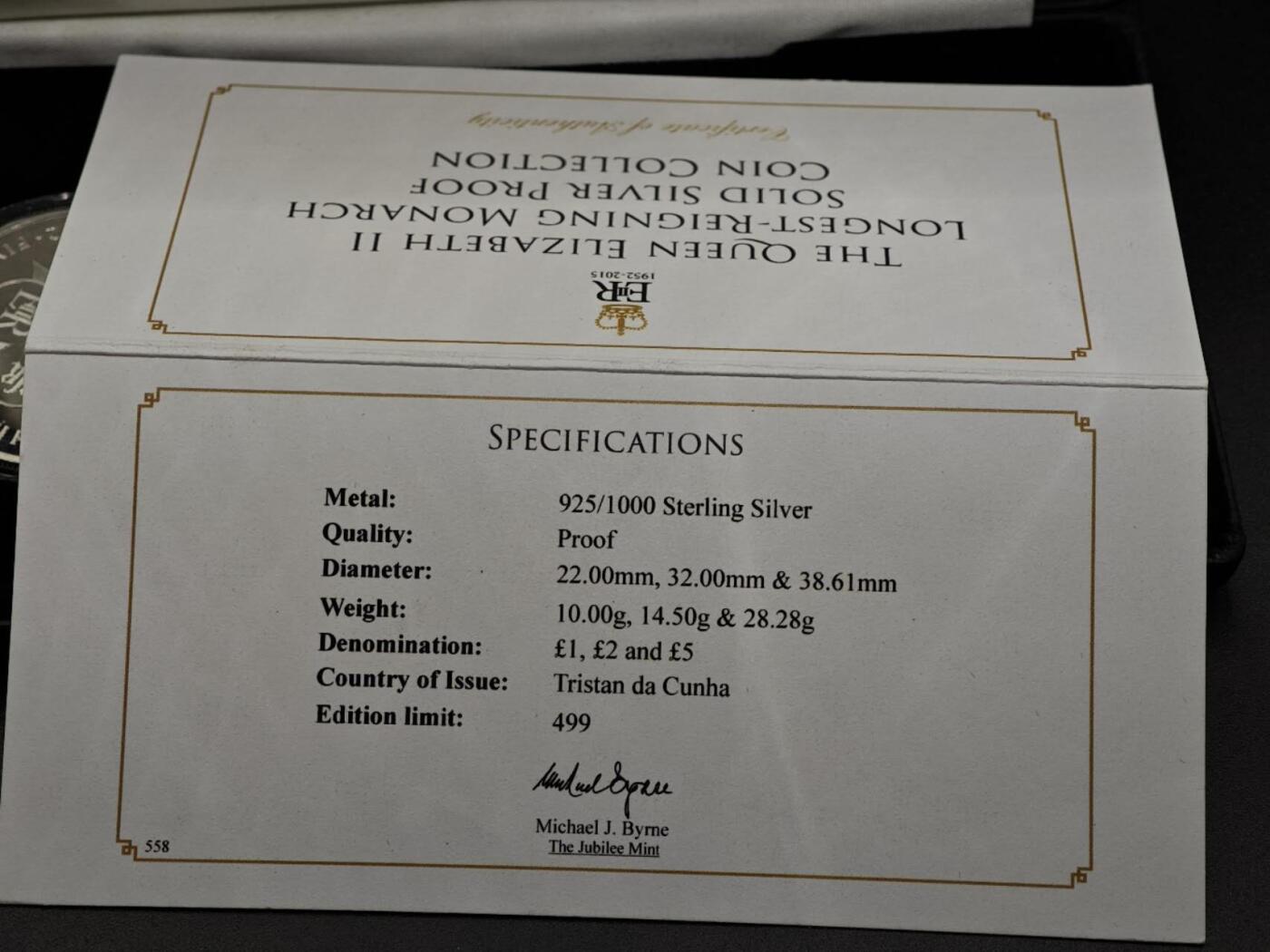 【淘币小摊】实时拍第七百九十五拍   银币套币场   满百包邮可预留二周 每周一统一发货   （罕见）特里斯坦-达库尼亚群岛（英属）2015年1/2/5英镑精制套币 伊丽莎白二世（统治期最长的君主） 总共52.78克925银 发行量499套 盒证全