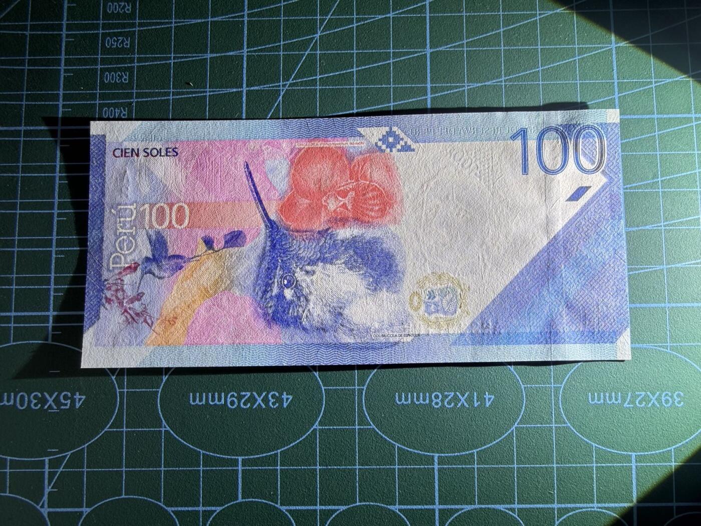 【炜奕收藏】，第五十期 2019年秘鲁100索尔，UNC品相，号码无47尾8