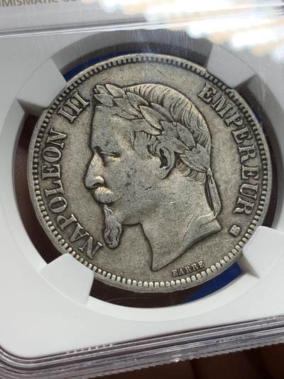 《竞宝斋》第437场 周日，周一2场连拍 （全场包邮） NGC VF35 法国 1868BB 拿破仑三世 5法郎 银币