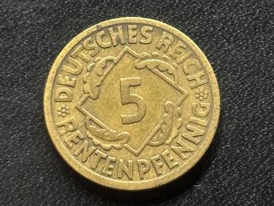 邮泉阁限时拍卖第三十五场 德国硬币专场（硬币在国外。请付邮费6元。） 德国魏玛共和国地租马克1924年5芬尼J版