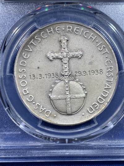 《竞宝斋》第437场 周日，周一2场连拍 （全场包邮） PCGS SP64 德国1938年跨过因斯布鲁克大桥吞并奥地利纪念银章 MATTE版本 热门品种