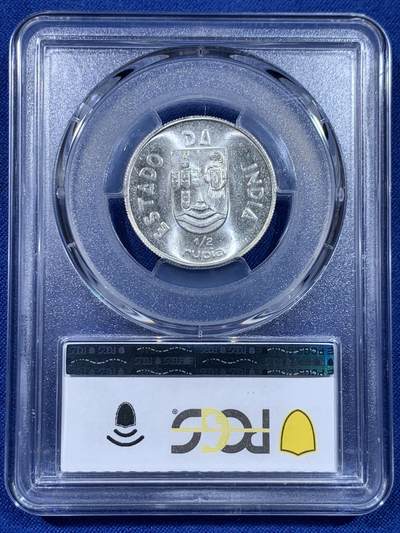 《竞宝斋》第437场 周日，周一2场连拍 （全场包邮） PCGS MS64 葡属印度1936年1/2卢比银币