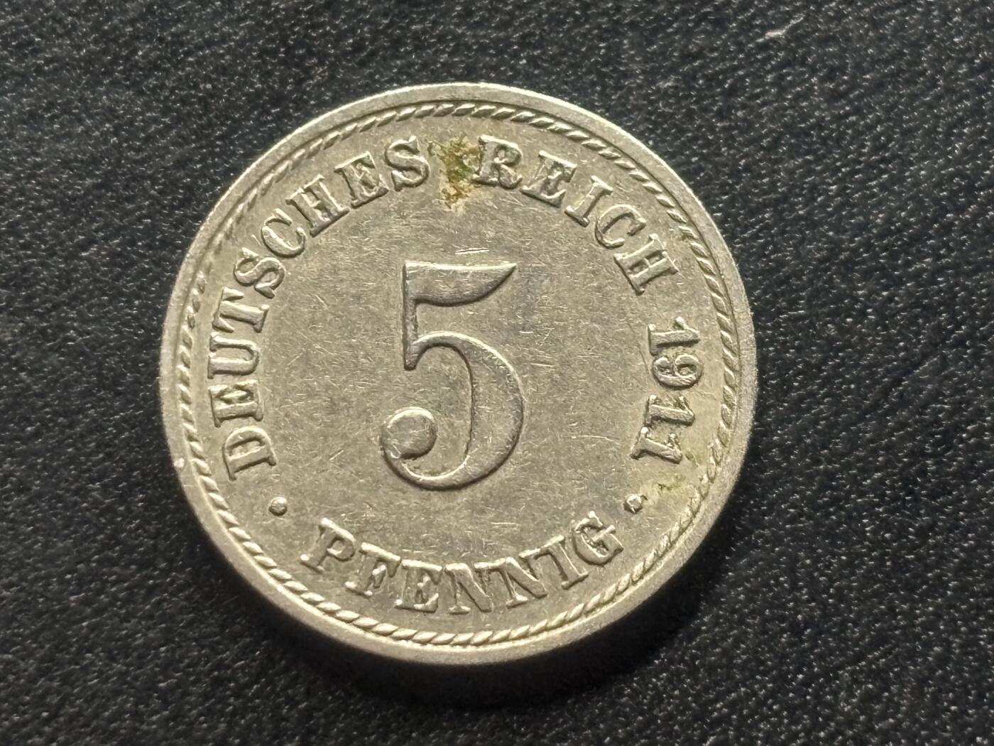 邮泉阁限时拍卖第三十五场 德国硬币专场（硬币在国外。请付邮费6元。） 德意志帝国1911年5芬尼A版