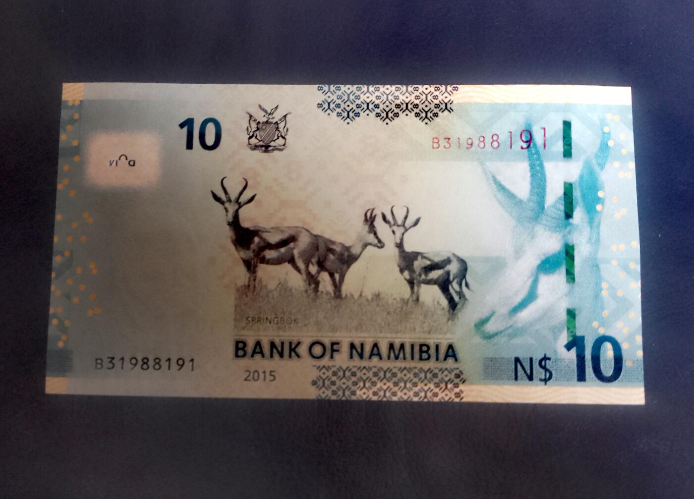 全新纳米比亚2015年10元永恒号靓品纸币