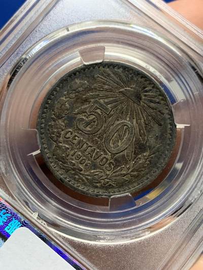 《竞宝斋》第437场 周日，周一2场连拍 （全场包邮） 墨西哥1906年五十分银币 非常醇厚的老包浆