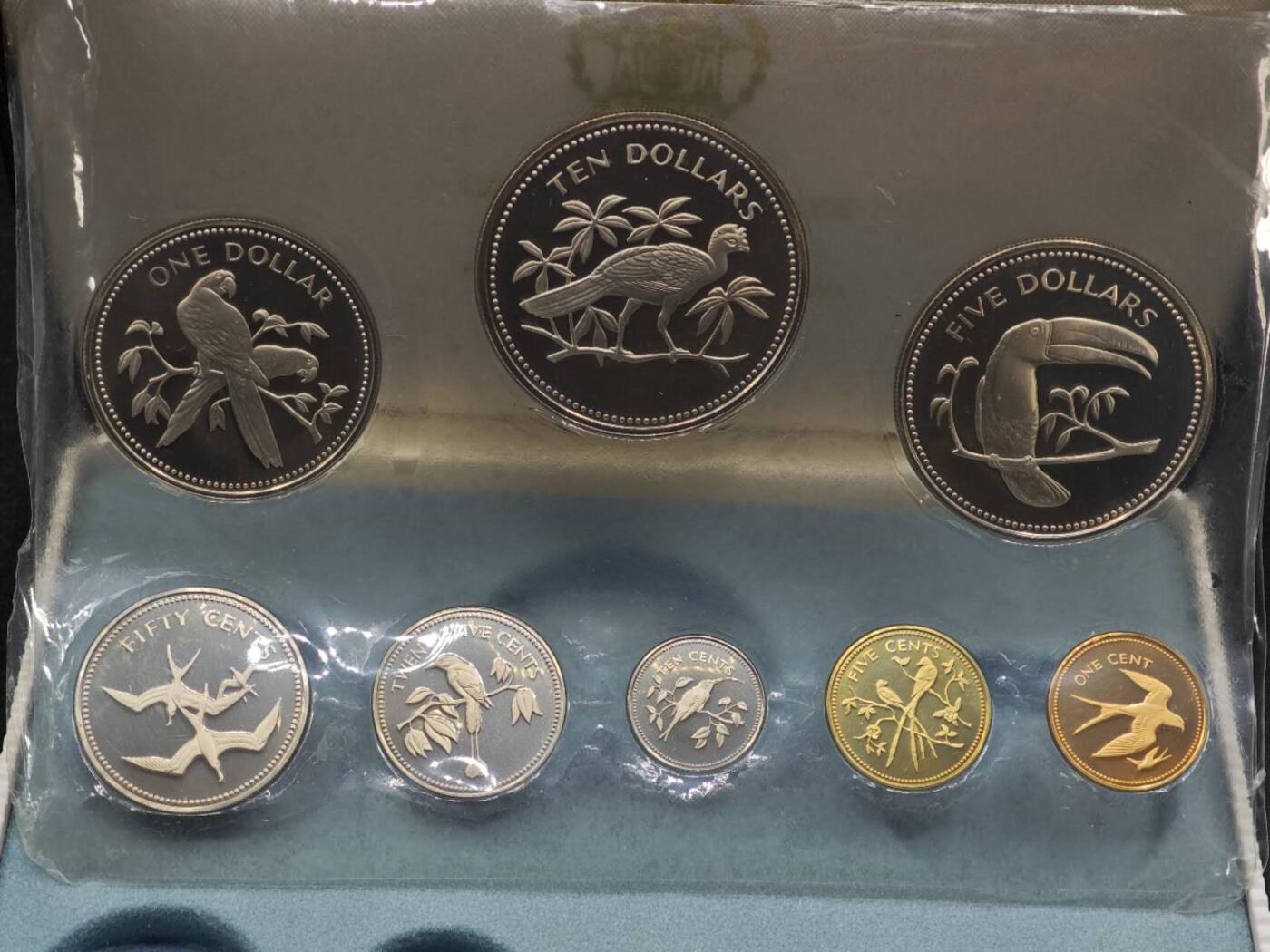 【淘币小摊】实时拍第七百九十五拍   银币套币场   满百包邮可预留二周 每周一统一发货   伯利兹1974年精制套币原盒原证