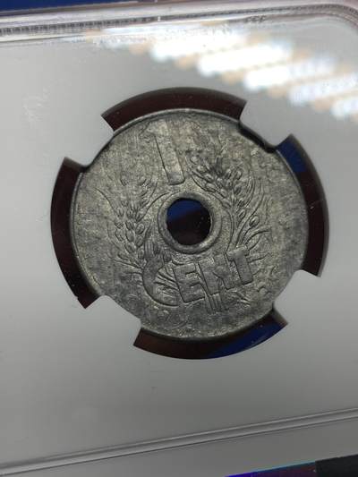 《竞宝斋》第437场 周日，周一2场连拍 （全场包邮） NGC MS62 法属印支1941花帽1分锌币 保存非常难得