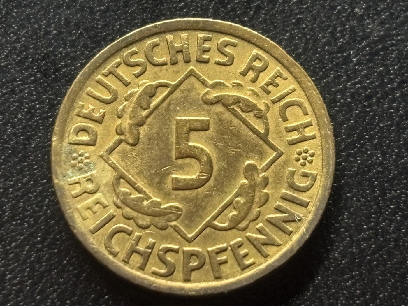 邮泉阁限时拍卖第三十五场 德国硬币专场（硬币在国外。请付邮费6元。） 德国魏玛共和国帝国马克1936年5芬尼A版