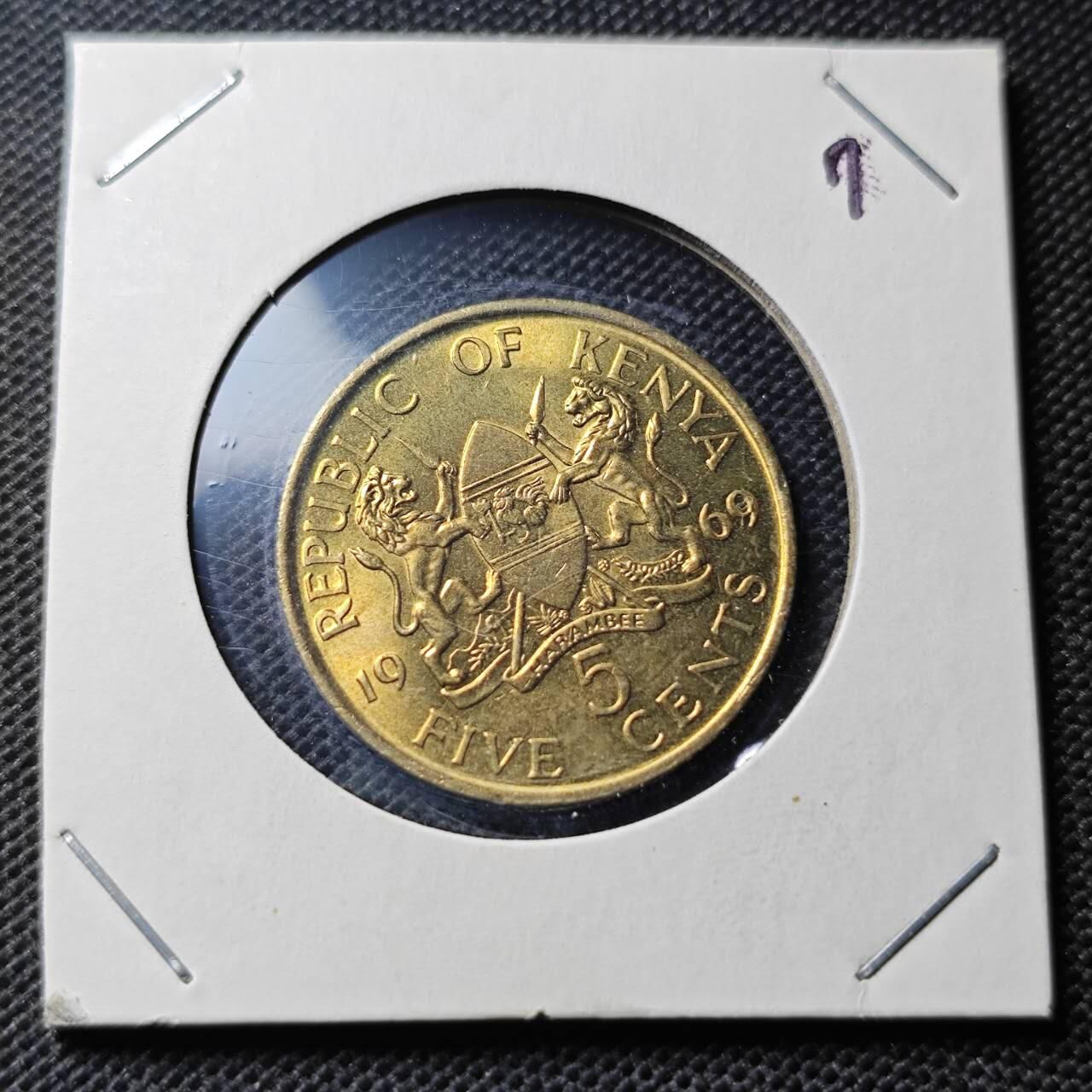 KK钱币收藏小铺  第368场  2月预留时间 周末发货  1969肯尼亚5分铜币 好品